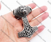 Large Stainless Steel Bloodthirsty Lion Thor Hammer Pendant KJP350117