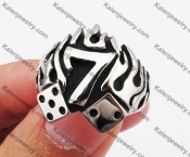 Stainless Steel Flames Number 7 & Dice Ring KJR550003-3