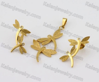 Gold Steel Dragonfly Pendant and Earrings Set KJS200019